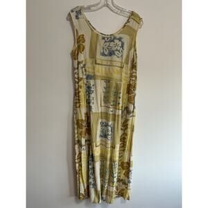 Jams World Vintage Empire waist‎ Midi Dress Size S Yellow Hawaiian Floral